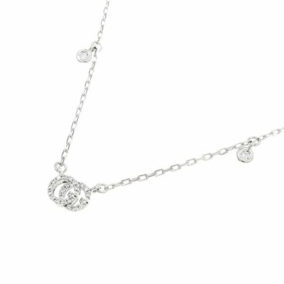 GUCCI Pave Diamond Interlocking G Necklace 16" 18k White Gold Auth - Picture 6 of 7